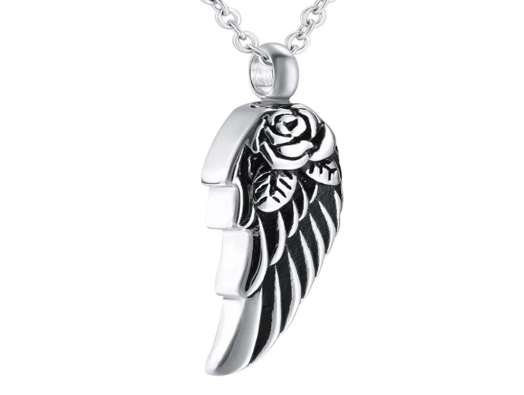 Collier pendentif aile d'ange avec Rose, pendentif en forme d'urne de crémation en acier inoxydable, souvenir commémoratif, bijoux de crémation 4805273