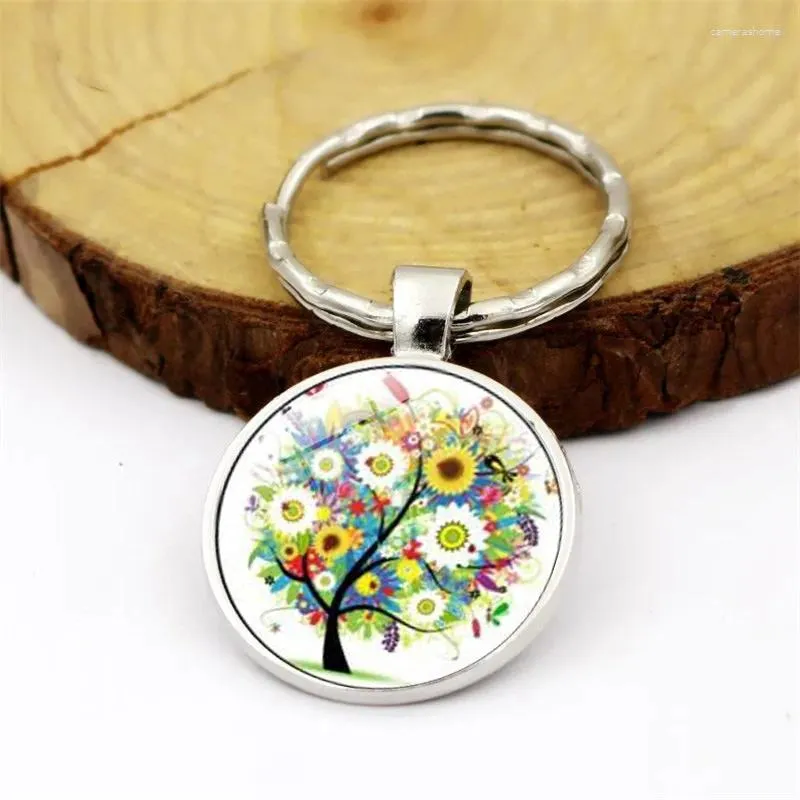 Keychains WG 1PC Färgglada Tree of Life Time Cabochon Keychain Keyring Pendant Metal Glass Ball smycken för kvinnor Friendship