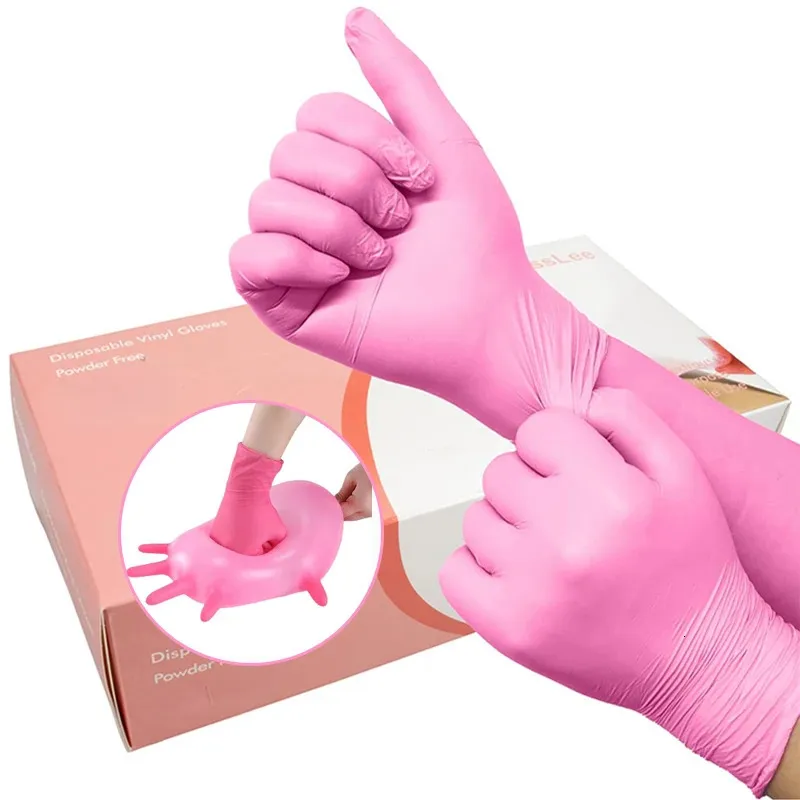 100 pièces gants en Nitrile rose jetables haute élasticité sans Latex imperméable antistatique multifonctionnel nettoyage gants de travail 240104