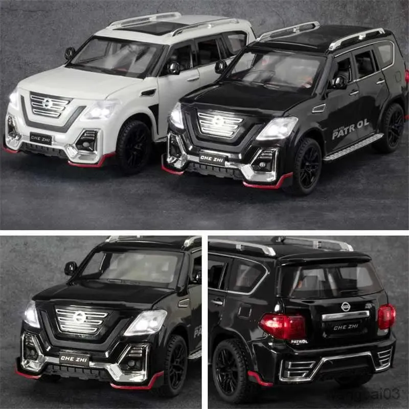 Auto's Diecast Modelauto's 1/24 Legering DieCast NISSAN Patrol Model Speelgoed Auto Simulatie Geluid Licht Pull Back Collectie Speelgoed voertuig Voor Chi