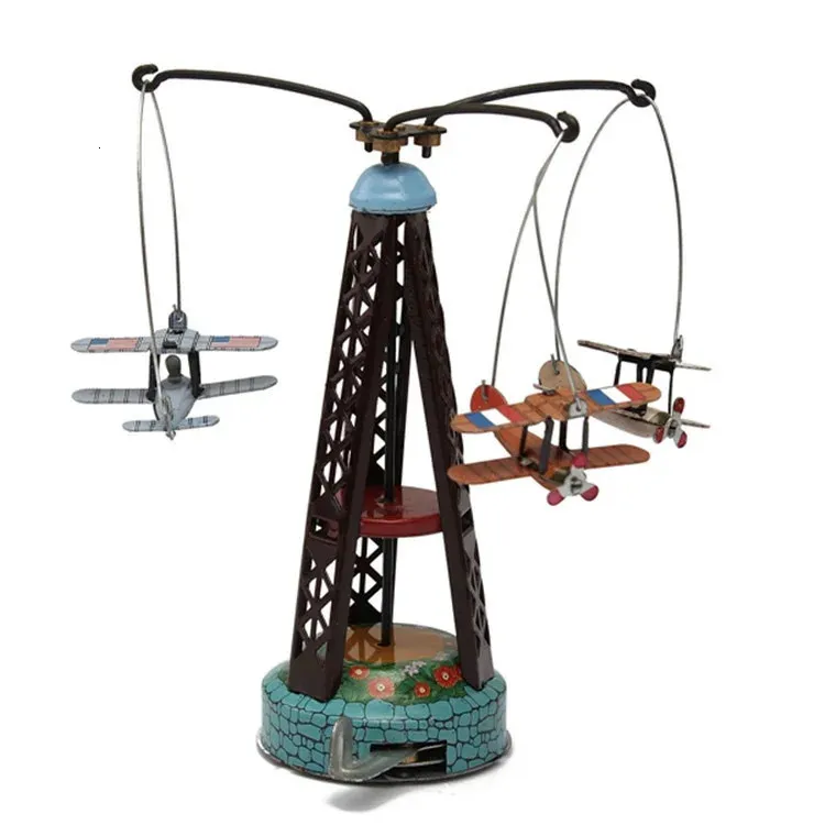 Funny Adult Collection Retro Wind up toy Metal Tin Rotate the toy plane Mechanical toy Clockwork toy figures model kids gift 240104