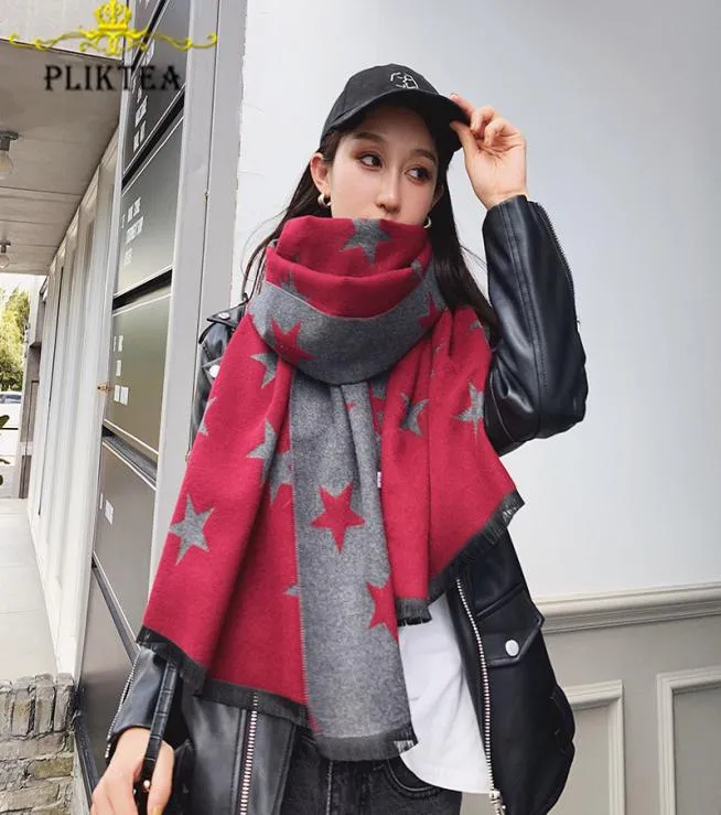 Stars Print Gray Red Winter Female Tippet Scarf Poncho Women039s Faux Cashmere Shawl Wool Blends Stole Ladies Winter Wrap6605219