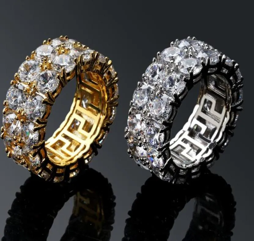 Hiphop Men039s Rings With Side Stones Double Rows of Tiny Ring Large CZ Stone Party Rings Size 7119366016