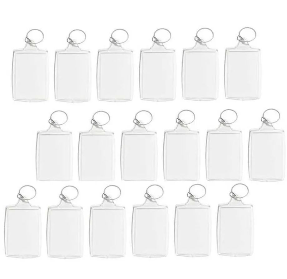 100st PO KEYCHAIN ​​RECTANGLE Transparent Blank Acrylic Insert PO Picture Frame Keyring Key Holder DIY Split Ring H09154490845