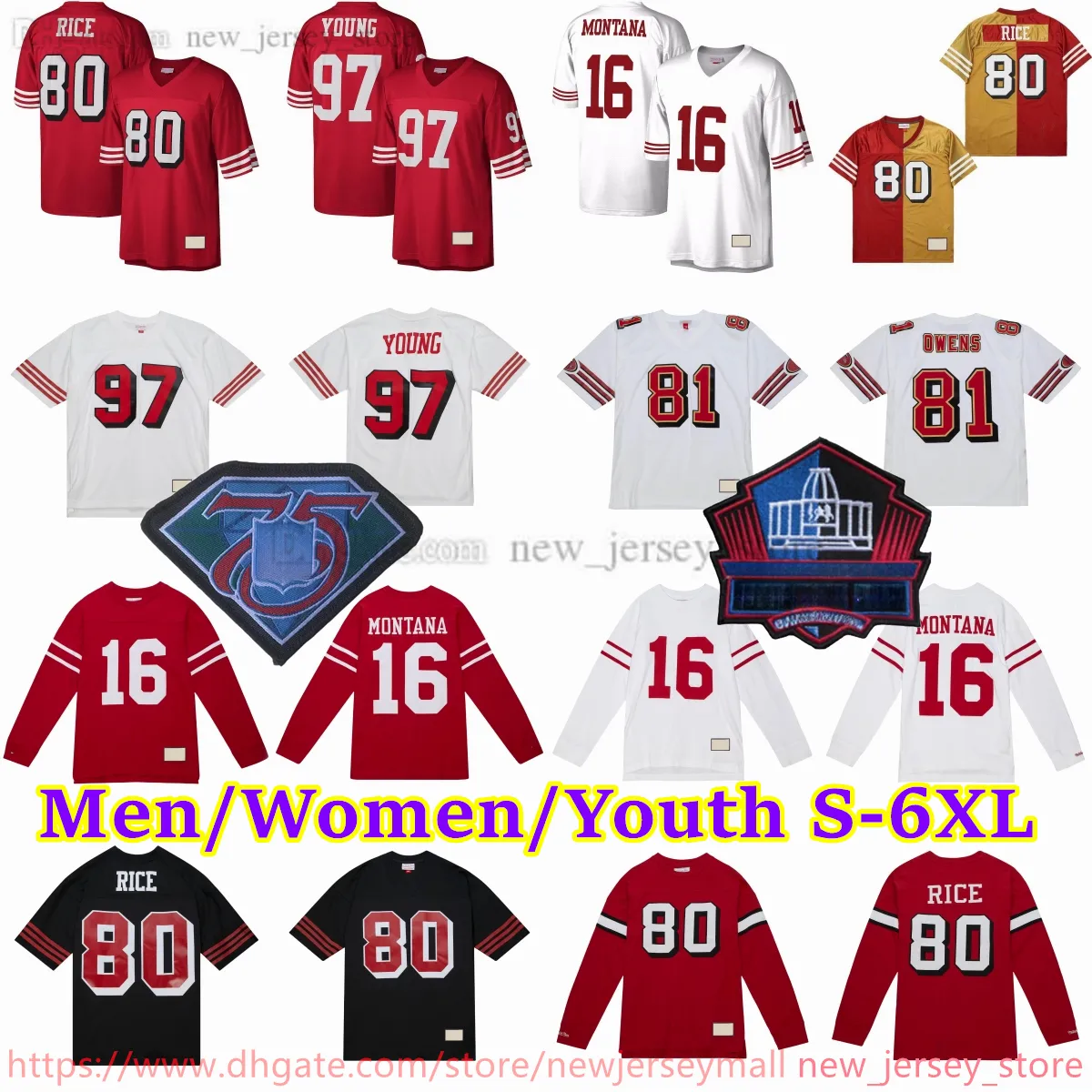 Anpassad S-6XL Throwback 1946-1999 Fotboll 21 Deion Sanders Jersey Stitch 80 Jerry Rice 16 Joe Montana 8 Steve Young 42 Ronnie Lott Dwight Clark 44 Tom Rathman Jerseys