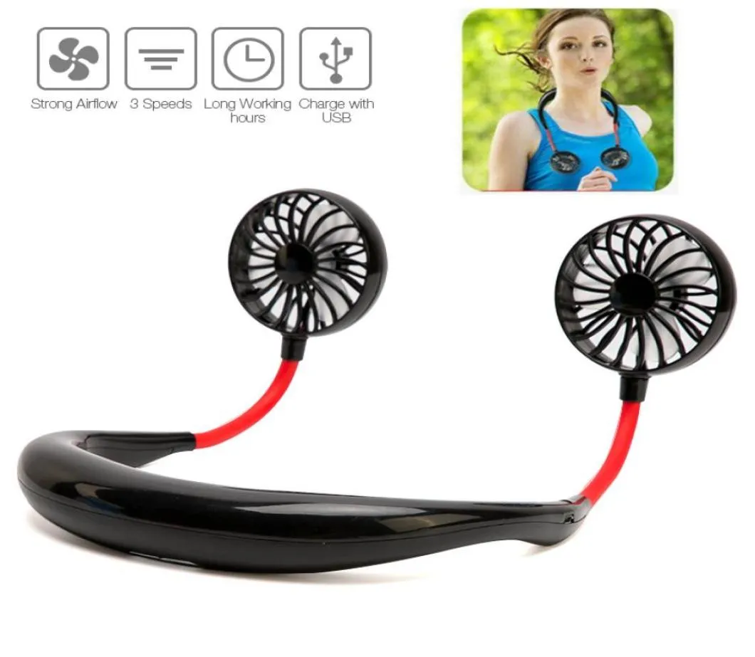 Ventilateur de sport portable portable mains personnelles mini ventilateur rechargeable USB double refroidissement tête de réglage à 360 degrés cou paresseux Hangin2861297