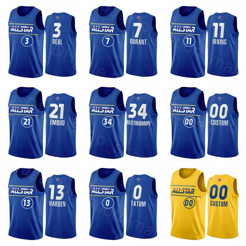 Personalizado Mens Mulheres Juventude All-Star Basketball Jersey Giannis''Antetokounmpo''34 Kyrie Irving 11 James Harden 13 Bradley Beal 3 Kevin Durant 7 Joel Embiid Jayson Tatum 0