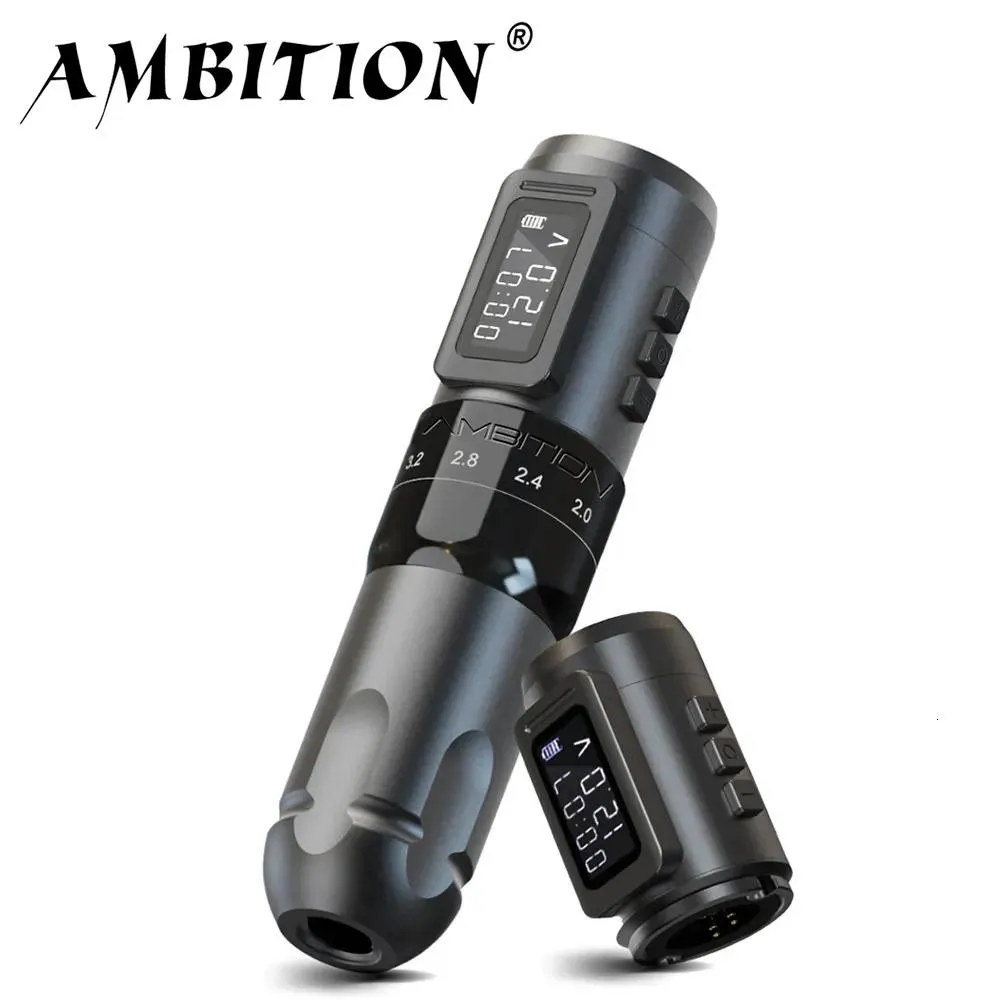 Machine Tattoo Machine Ambition MARSU Professional Wireless Tattoo Machine Pen Adjustable Stroke 24mm Cartridge 1800mAh Coreless Motor T