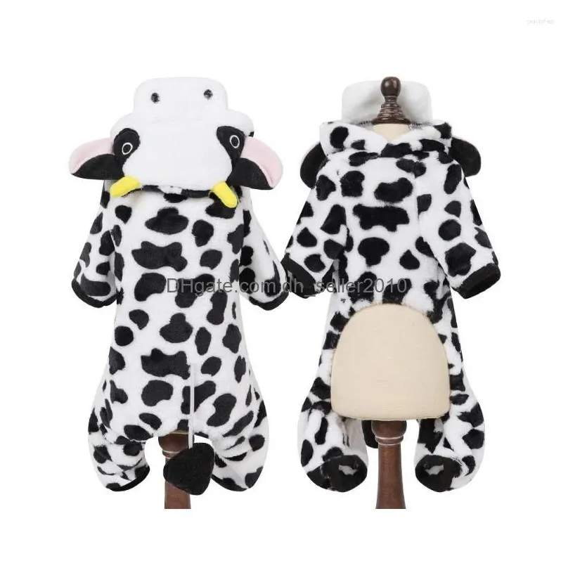 Dog Apparel Costume Cow Outfit Winter Warm Clothes Jumpsuit For Puppy Supplies Size Xs Drop Delivery Dhym5