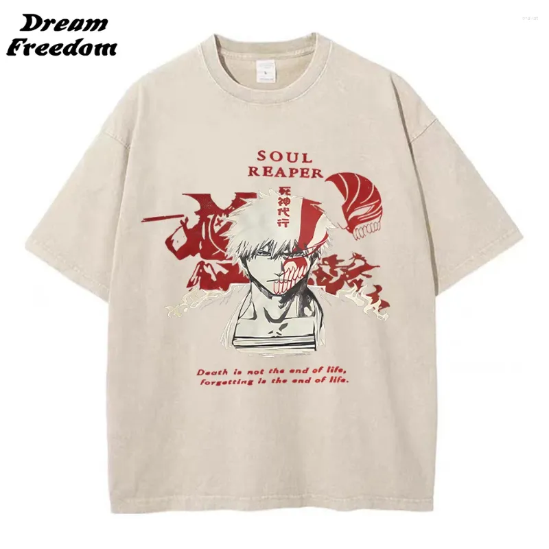 メンズTシャツ洗浄Tシャツアニメブリーチ印刷されたショートスリーブのゴシックハラジュクスタイルヒップホップ特大のユニセックス