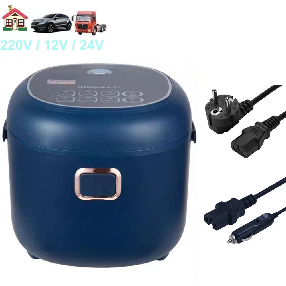 Cuiseur à riz de couleur bleue 12V 24V 220V 2L, pour voyage en voiture ou camion, usage domestique 240104