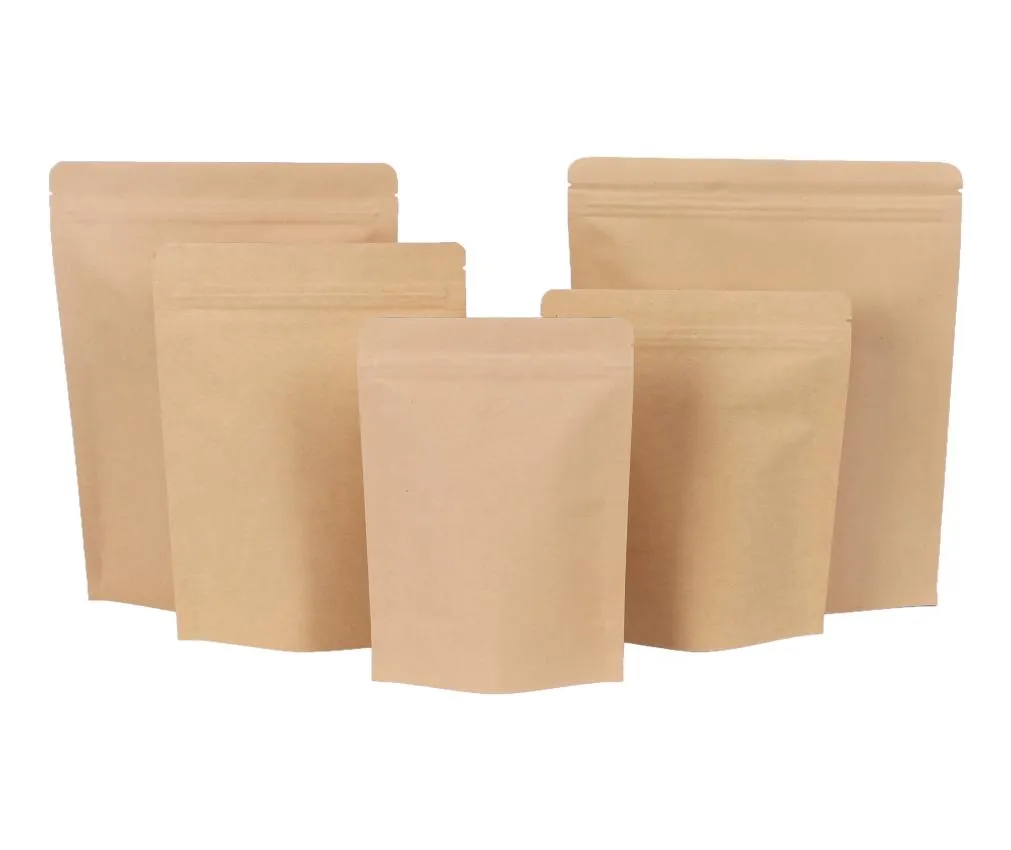 500pcs zamek błyskawiczny Brown Kraft Aluminizing Torebka Up Kraft Paper aluminiowy torba Rzębia zamek błyskawiczny Uszczelnienie Pieczęcie pokarmowe DHL2288736