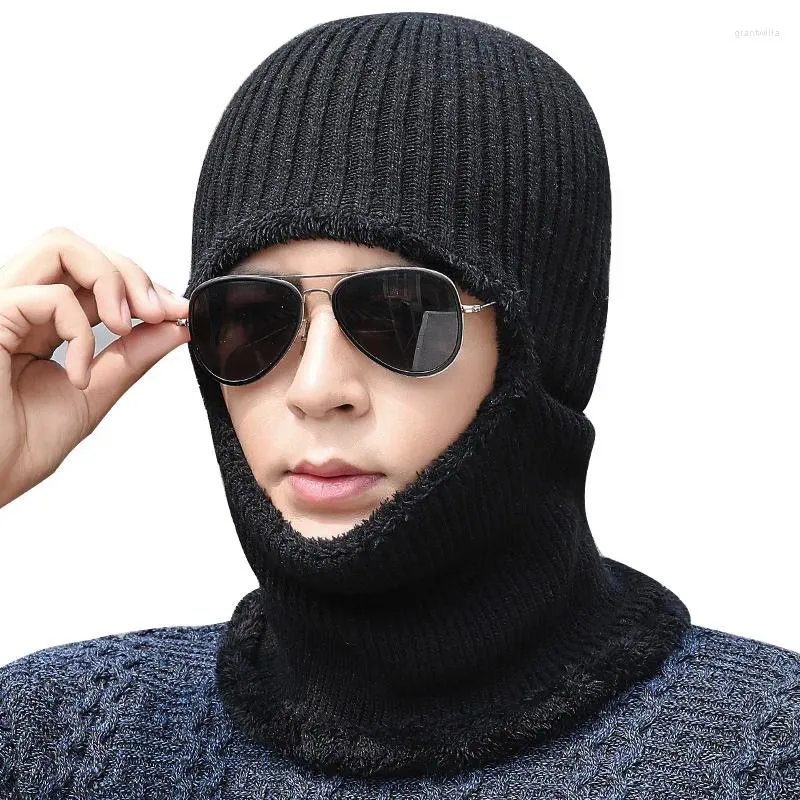 Bérets d'hiver chapeau tricoté pour hommes femmes velours laine écharpe casquettes oreille cou chaud bonnets bonnet extérieur ride ski cagoule masque crâne