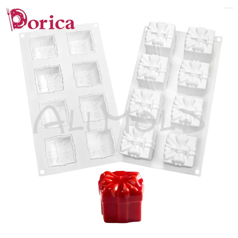 Moldes de cozimento Dorica Caixa de presente de Natal Design Molde de mousse de chocolate DIY Fondant Molde de silicone Ferramentas de decoração de bolo Cozinha Bakeware