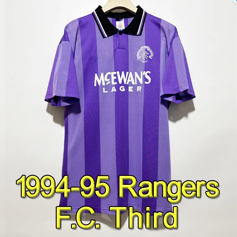 Rétro 1994/95 Glasgow Rangers F.C Maillots de football Troisième Violet Sakala KENT TAVERNIER MORELOS COLAK Hogan Football Shirt hommes Kit fans version