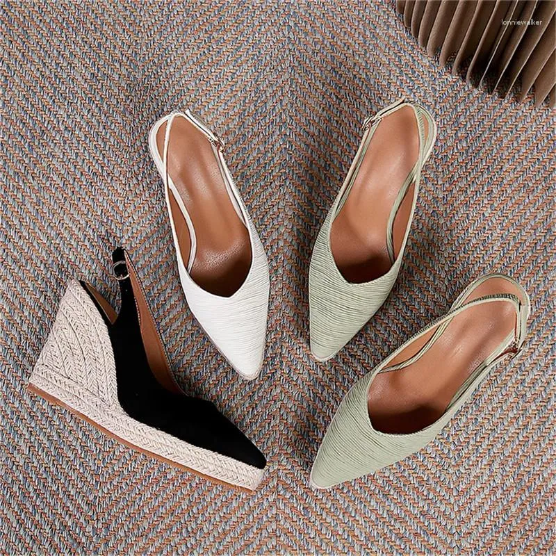 Sandaler espadrille kil för kvinnor justerbar fotled stappy söt skor plattform pekade tå casual sluttande höga klackar