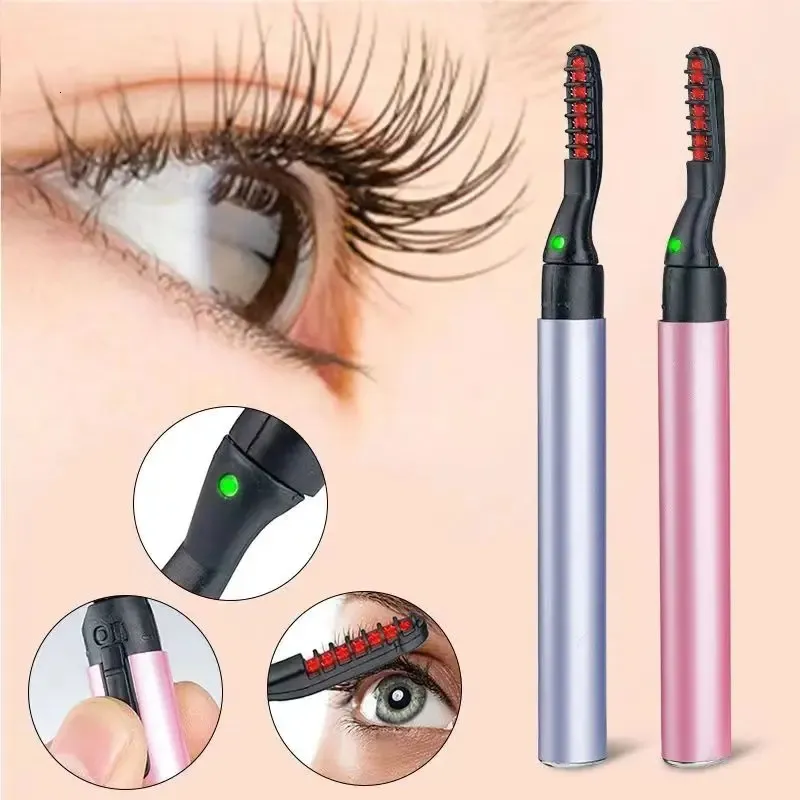 Electric Eyelash Curler Heat Curling Eyelash Pen Mascara Långvariga ögonfransar Comb Hållbar formning Slyckig ögonfransborste 240104