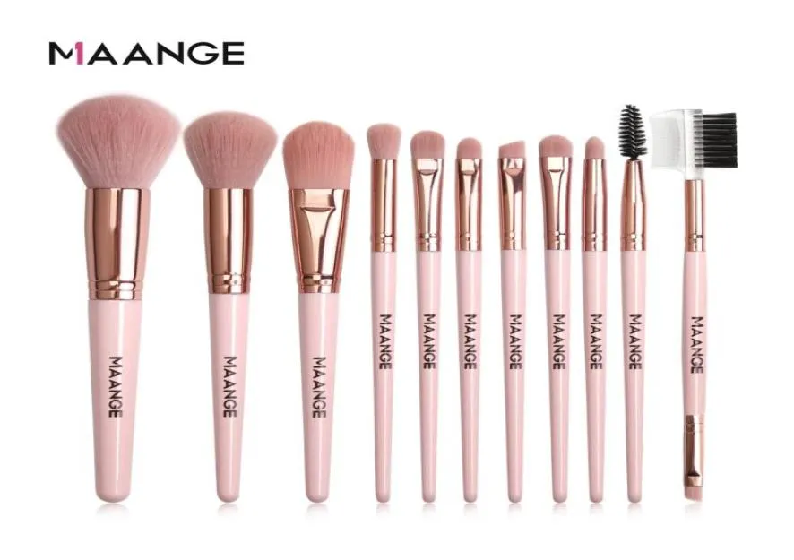 MAANGE 11 pièces pinceaux de maquillage Pro rose ensemble de pinceaux poudre fard à paupières mélange Eyeliner cils sourcil maquillage beauté cosmestique Bru7994700