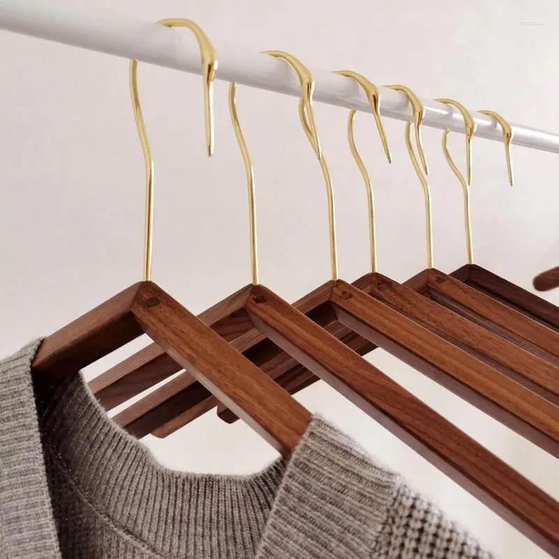 Hangers Black Walnut Brass Swan Hooks Seamless Clothes Clothing Store Display Rack Wardrobe Storage