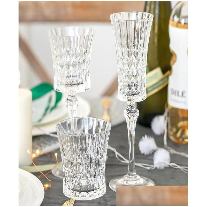 Wine Glasses Embossed Crystal Glass Cup Champagne Goblet Drinking Water Nordic Luxury Copas De Vino Kitchen Dining Bar Eb5Bl Glasses Dh68M