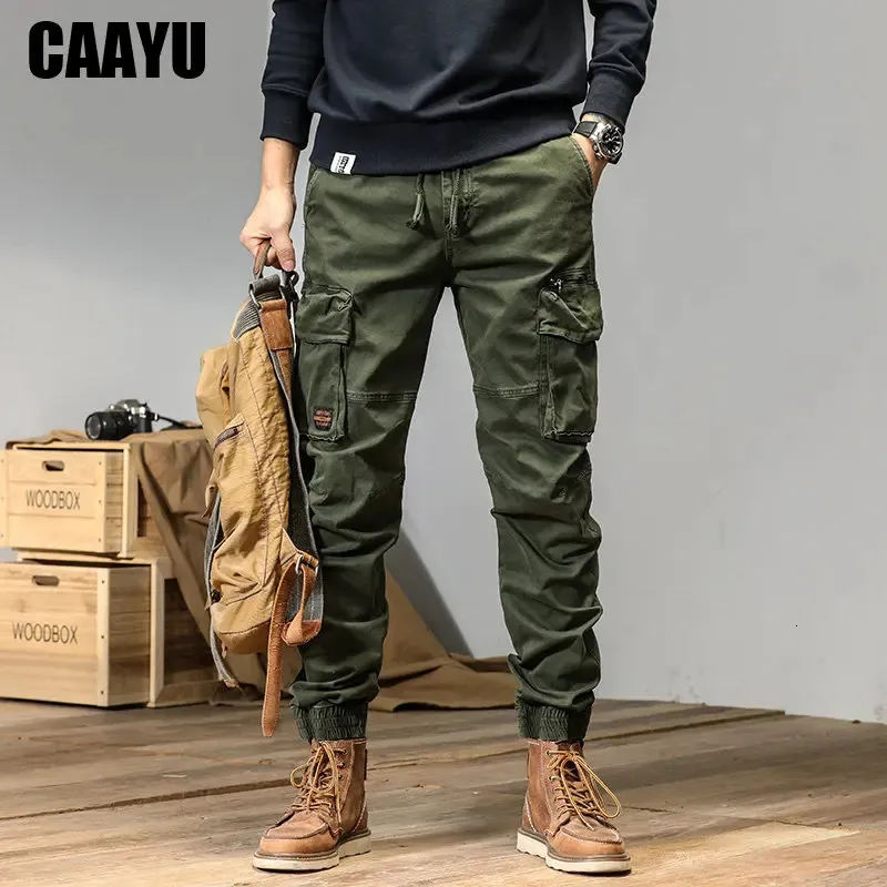 Caayu JoggersカーゴパンツメンズカジュアルY2Kマルチポケット男性ズボンスウェットパンツストリートウェアミリタリーグリーントラックパンツ240103