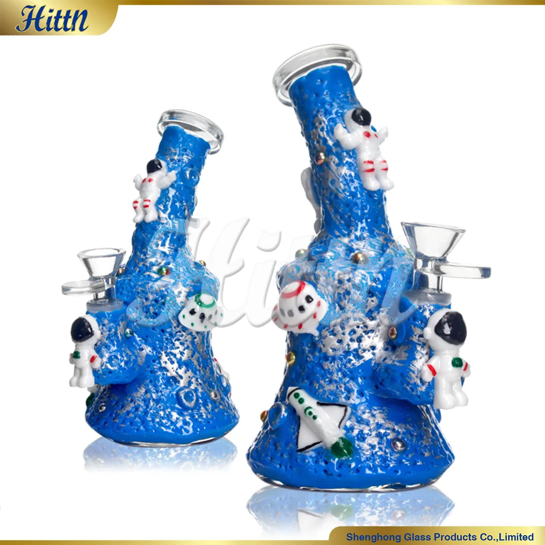 Hopahs Glass Bong 3D Handmålat Spaceman Water Pipe 7,5 tum duschhuvud Percolator Bong med 14 mm skål för rökning