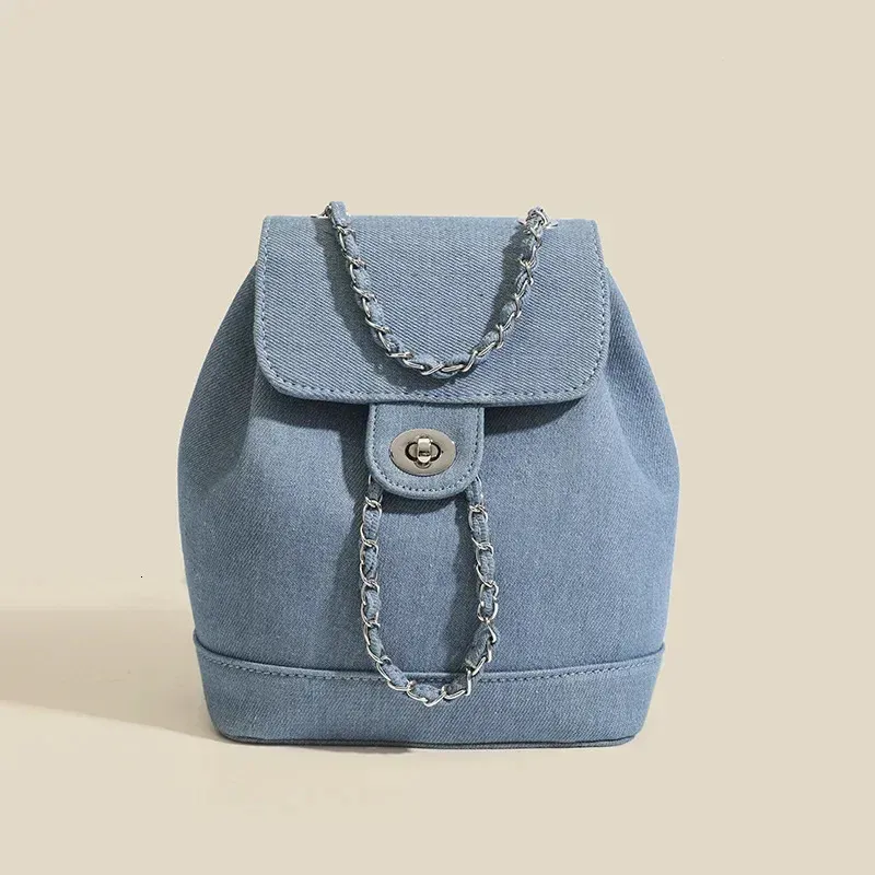 Marke Designer Denim Damen Rucksack Simple Chain Bucket Schultasche Reise 240103