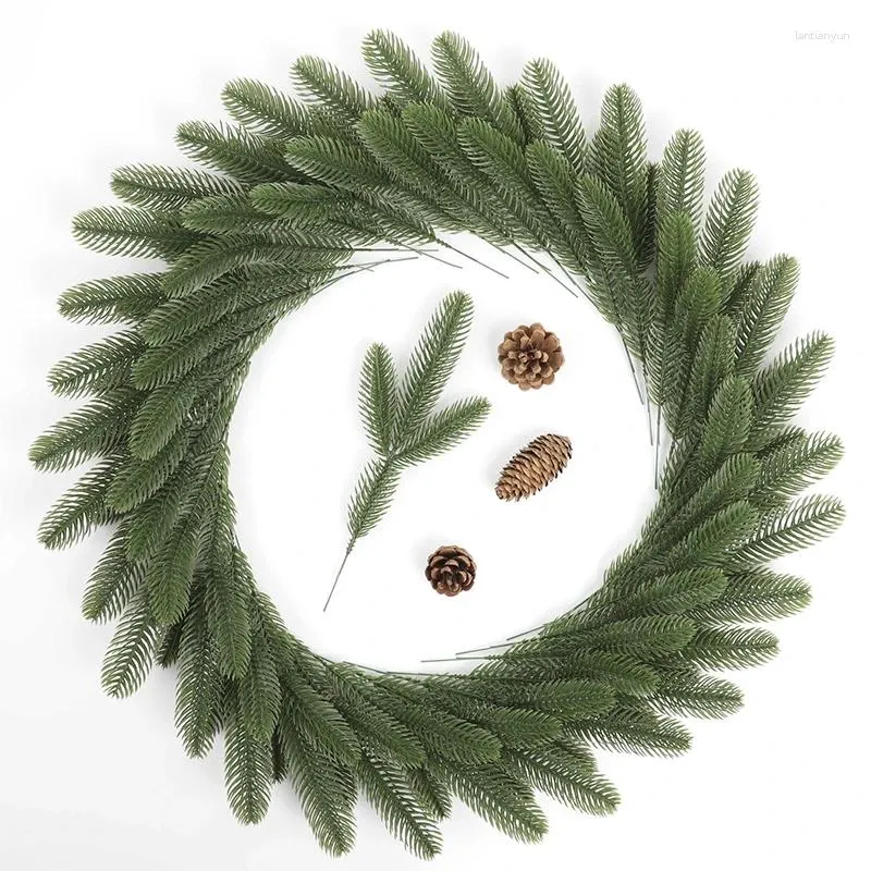 Dekorative Blumen, 12 Stück, Weihnachten, künstliche Kiefernnadel, drei Zweige, 26 cm, Kunststoff, Eisendraht, Baum, DIY, Handwerk, Hochzeit, Party, Gartendekoration