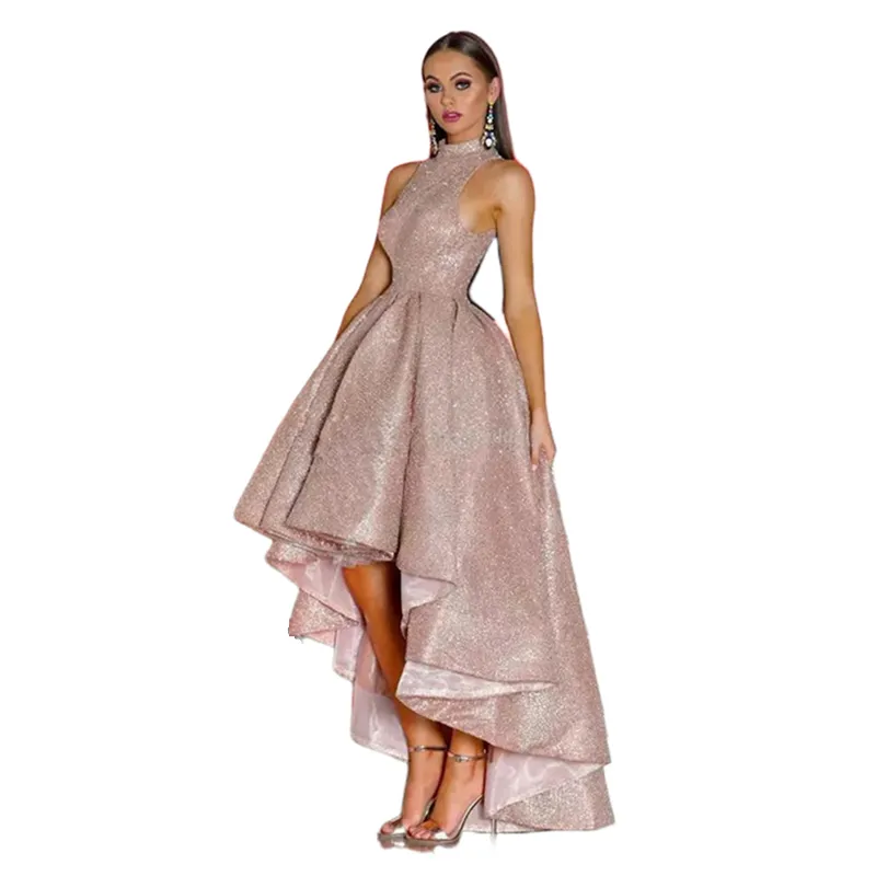 pink sequin high low dress Pink Sequin High Low Hem Layered Mesh Bridesmaid Dress Aquarius Brand