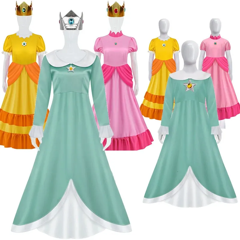 Carnevale Masquerade Madre Bambini Gioco Cosplay Film Luigi Brothers Peach Dress Halloween Donna Ragazza Party Performance Costume 240104