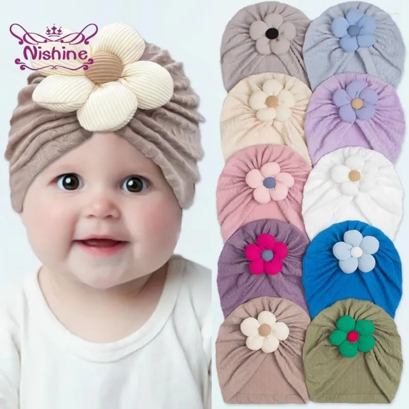 Berets Nishine 1PCS Warm Flower Pullover Hat Beanie Kids Toddler Infant Turban Caps Hair Accessories Headwear Christmas Gifts