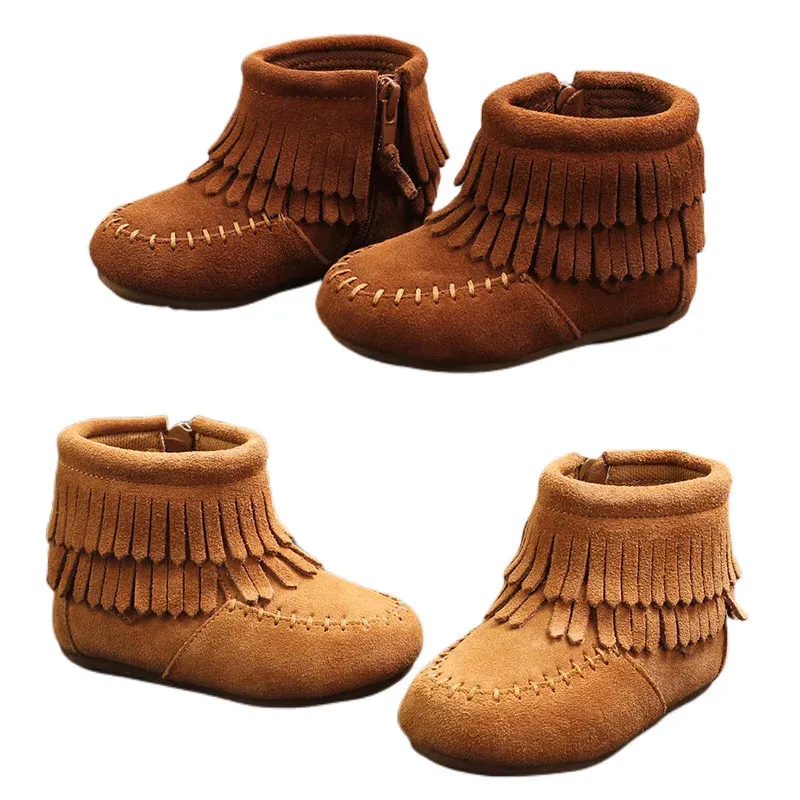 Baby Kinderen Kwastje Suede Enkel Fahion Laarzen Enkel Schoenen Zoete Kinderen Meisjes Pluche Voering Snowboots 240103