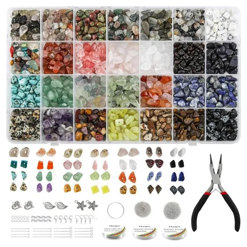 Components 1 Set Natural Irregular Gemstones Beads Kit with Jump Rings Ear Hooks Pliers Lobster Clasps for DIY Jewelry Making