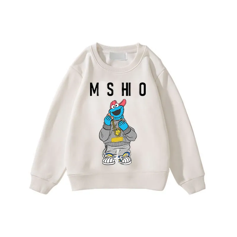 Осенняя брендовая детская одежда M для мальчиков и девочек, толстовка с длинными рукавами, классическая рубашка с принтом внизу для больших детей, зимний свободный свитер с капюшоном CSD2401048-6