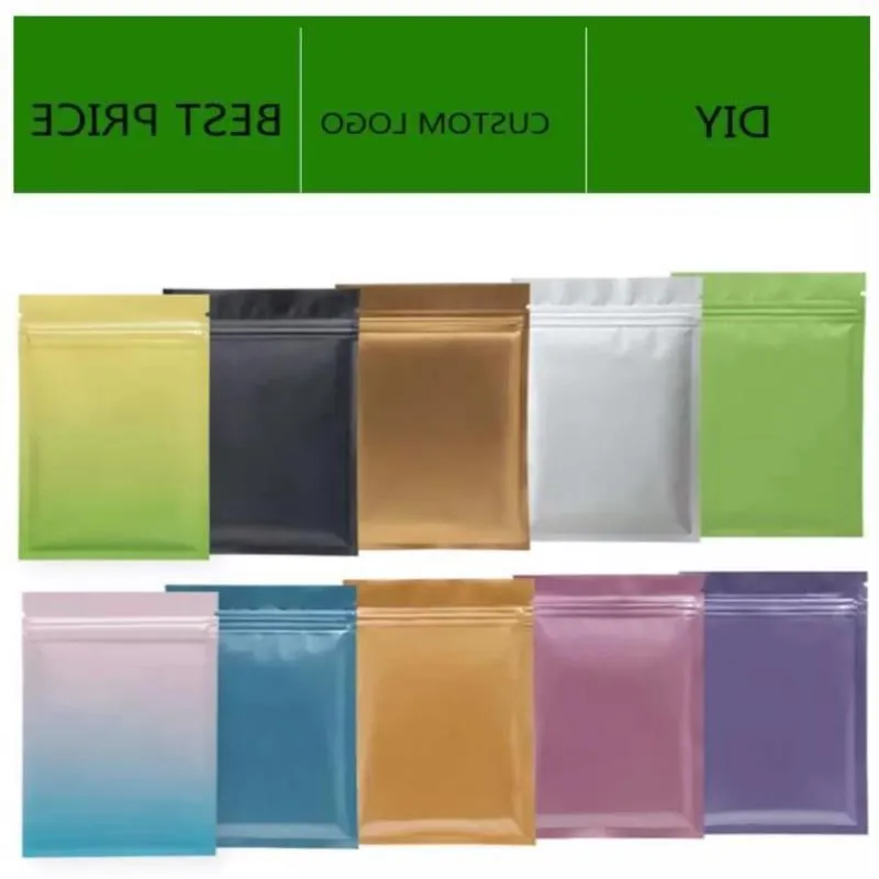 4 storlekar 200 stycken matt färg återförslutningsbar zip mylar väska matlagring aluminium folie väskor plastpouch i lager rchsi