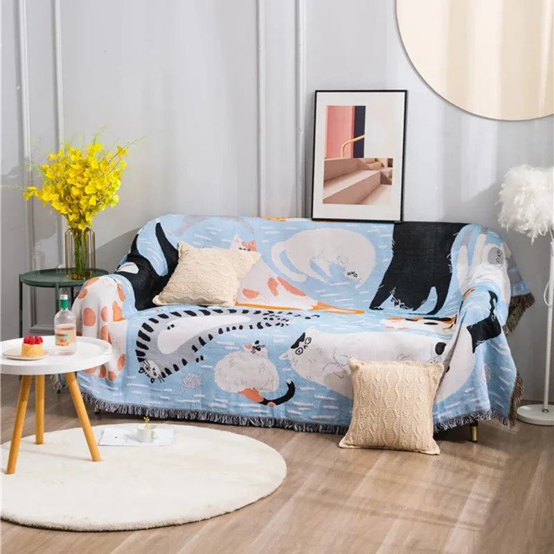 Kawaii Kat Gooi Deken Gebreide Beddengoed Sofa Handdoek Volledige Dekking Picknick Kussen Tapestry Spreien Bed 240103