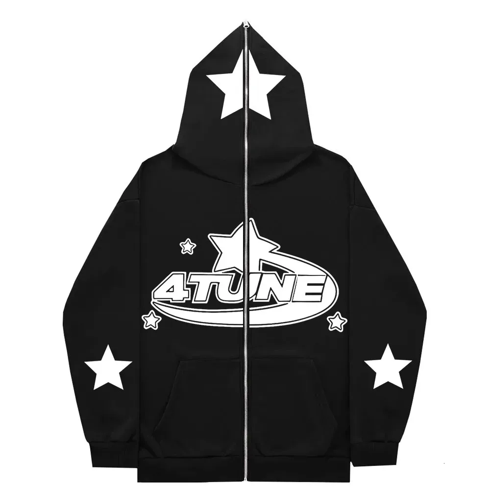トップス OPTICAL STAR OG logo hoodie Gothic HipHop Y2K Full-Zip Oversized Hoodie: Harajuku