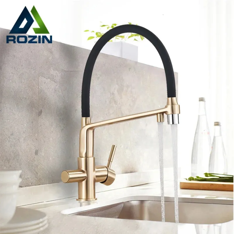 Rubinetto da cucina con filtro rozin Rubinetto da cucina girevole in oro spazzolato 360 Rubinetti per acqua pura da cucina Rubinetto miscelatore acqua per purificazione pull down nero 240103