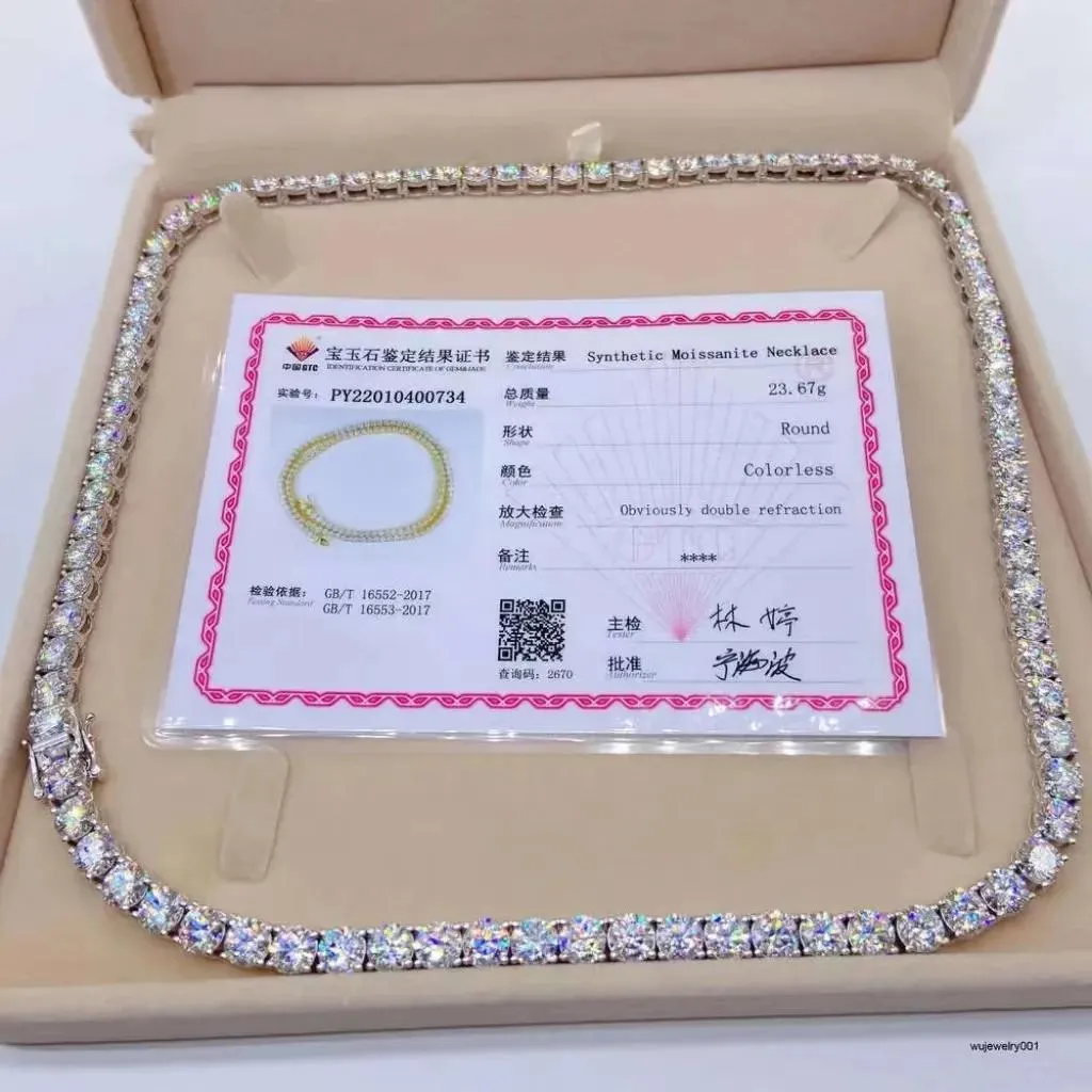 Necklaces Hip Hop Jewelry Sterling Silver 925 Pass Tester Diamond Chain VVS Moissanite Luxury Tennis Chain