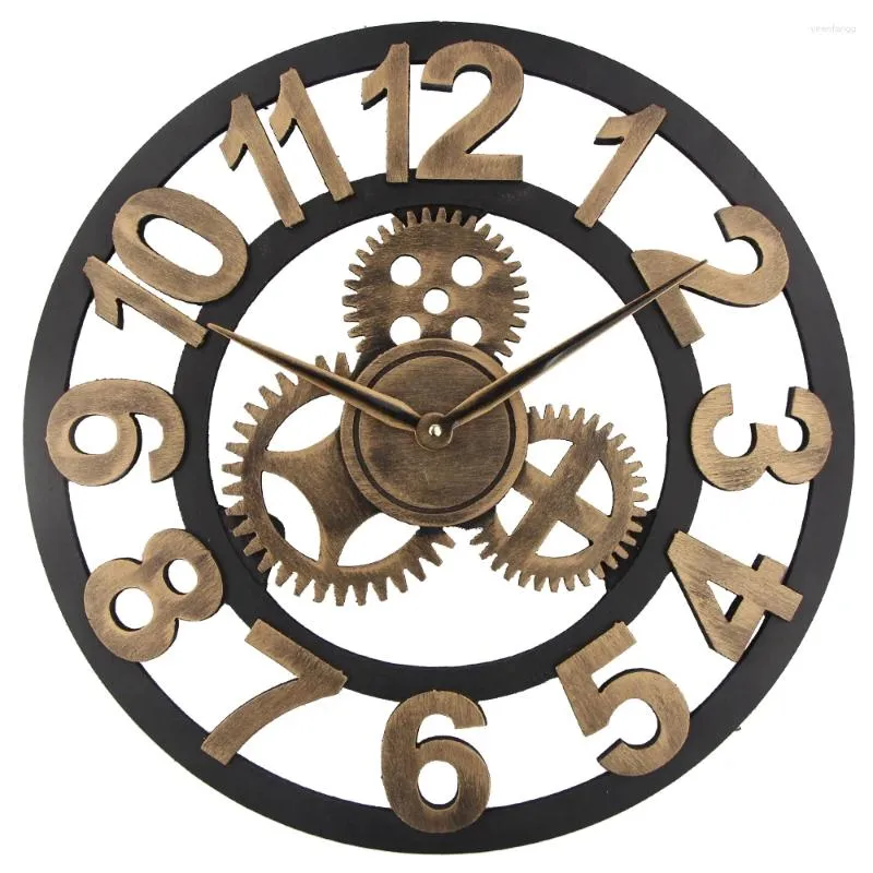 Wall Clocks 2024 50CM Retro Clock Home Decoration MDF Wood Large Gear Vintage Design