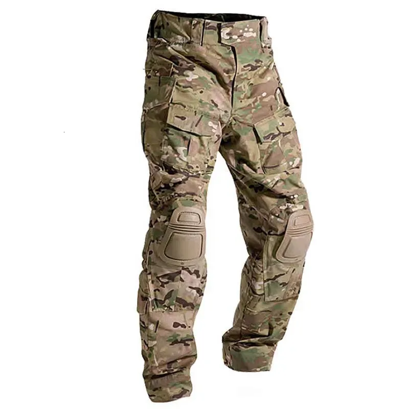 Multicam Camouflage Militär Tactical Pants Army Wear-resistent vandringsbyxa paintball stridsbyxa med knäskydd som jaktkläder 240103