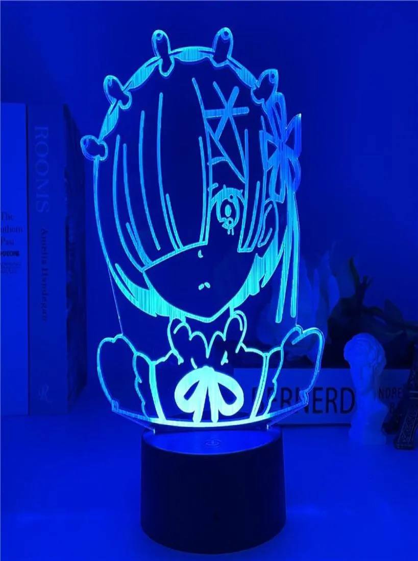 Portachiavi ReLife In A Different World From Zero Stand Model Desktop Decor Kawaii Ram Rem Figure acriliche Led Night Light Otaku Co9095988