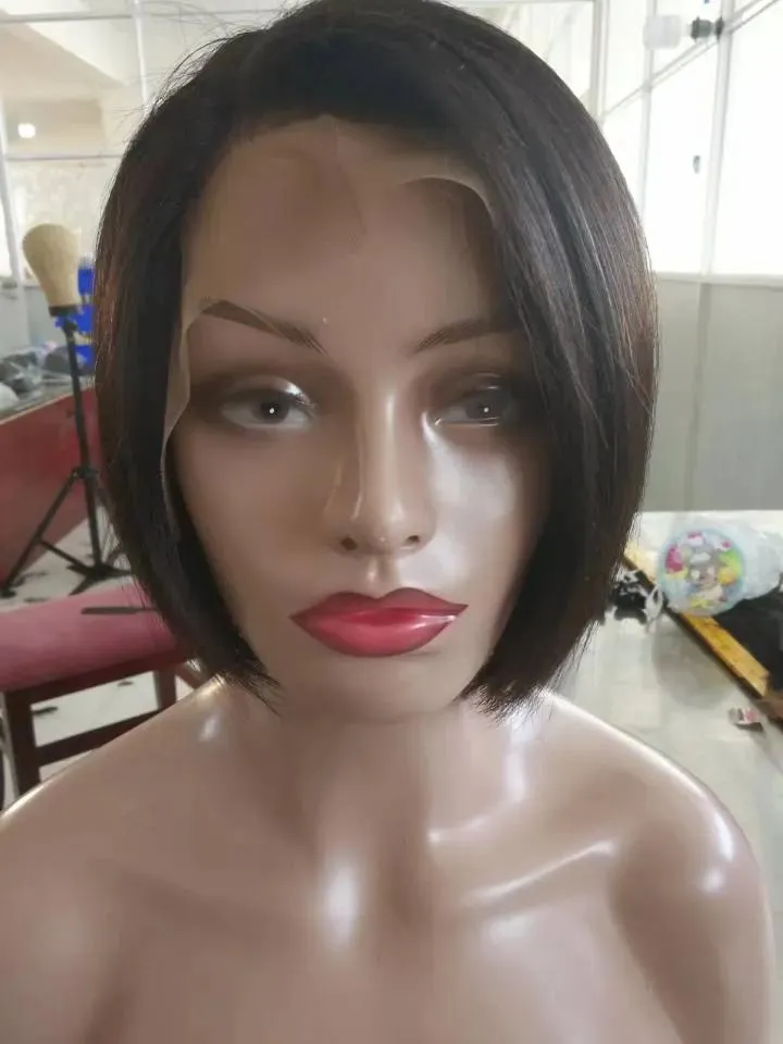 かつらの短いボブ・ブラジルのgluellessLace Front Human Hair Wigs with Bangs black women for黒人女性のための最高のピクシーカットストレートw