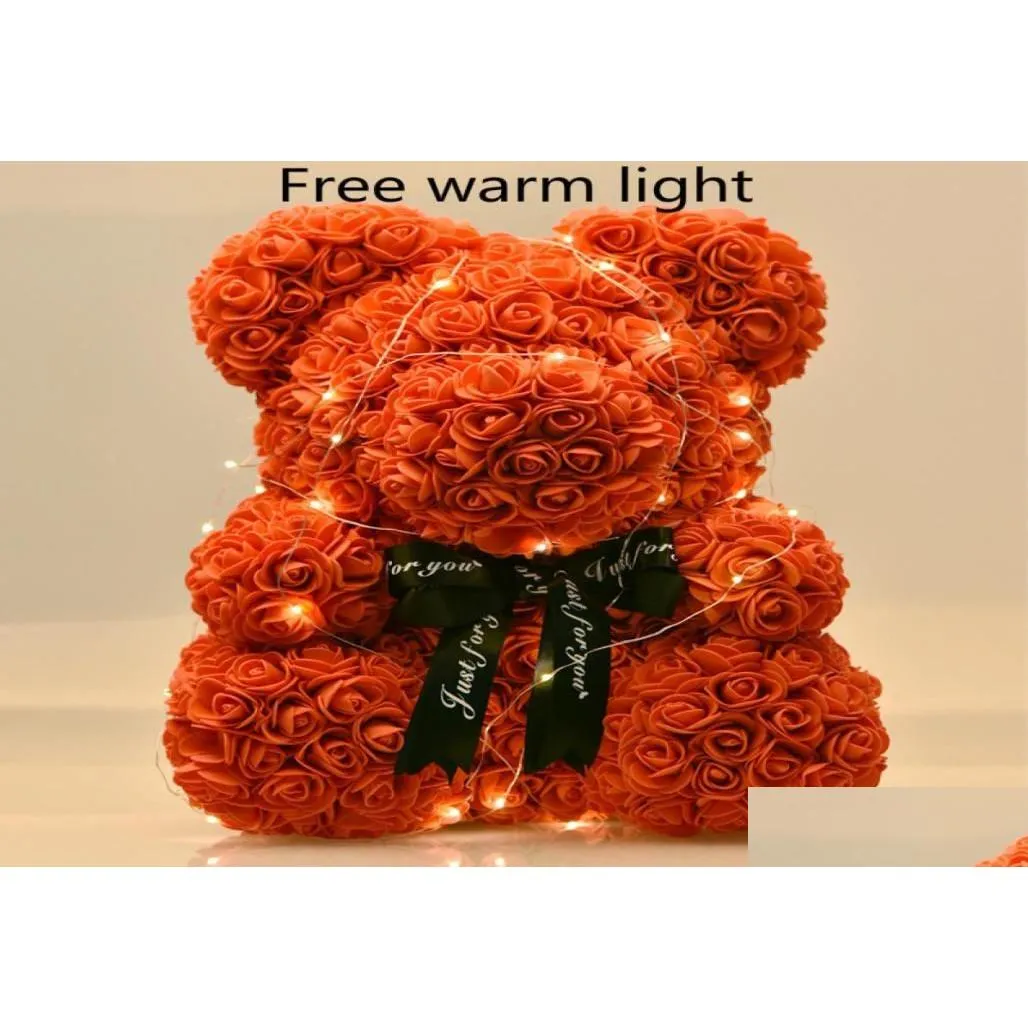 Dekorativa blommor kransar 40 cm björn av rosor med LED -presentförpackning Teddy Rose Soap Foam Flower Artificial Presents for Women Valentines7 DH8QE