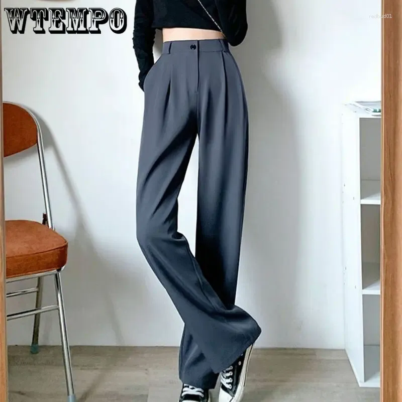 Women's Pants WTEMPO Women Wide Leg High Waist Casual Trousers Loose Fashion Korean Solid Straight Office Autumn Winter Wholesale