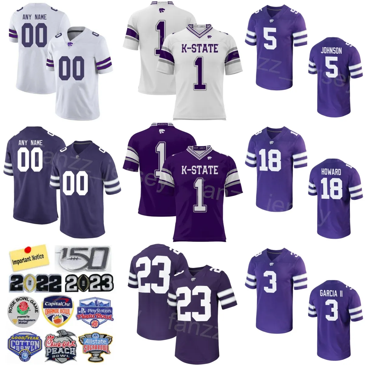 Stitch Football College 3 RJ Garcia II Jersey Mens Kansas State Wildcats 18 Will Howard 9 Treshaun Ward 5 Avery Johnson 31 DJ Giddens 21 Marques Sigle University