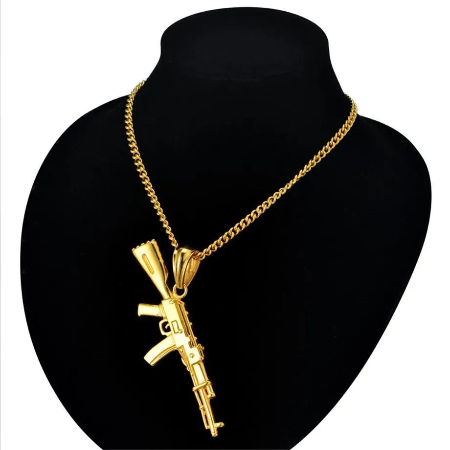 Hiphop Punk Gun 14 Gouden Ketting Hanger Mannelijke 4Size Ketting Hip Hop Sieraden Mannen Gouden Kleur bijoux AK47 Kettingen