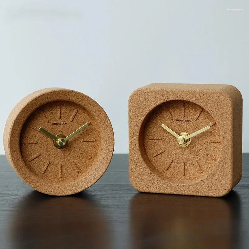 Table Clocks Sound Off Desk Clock Round Square Cork Silent Battery Operated Wood Small Eco Friendly Modern Office Home Decor