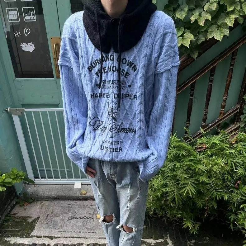 Luxury Brand RAF SIMONS Wool Blend Knitted Loose Zipper Cardigan