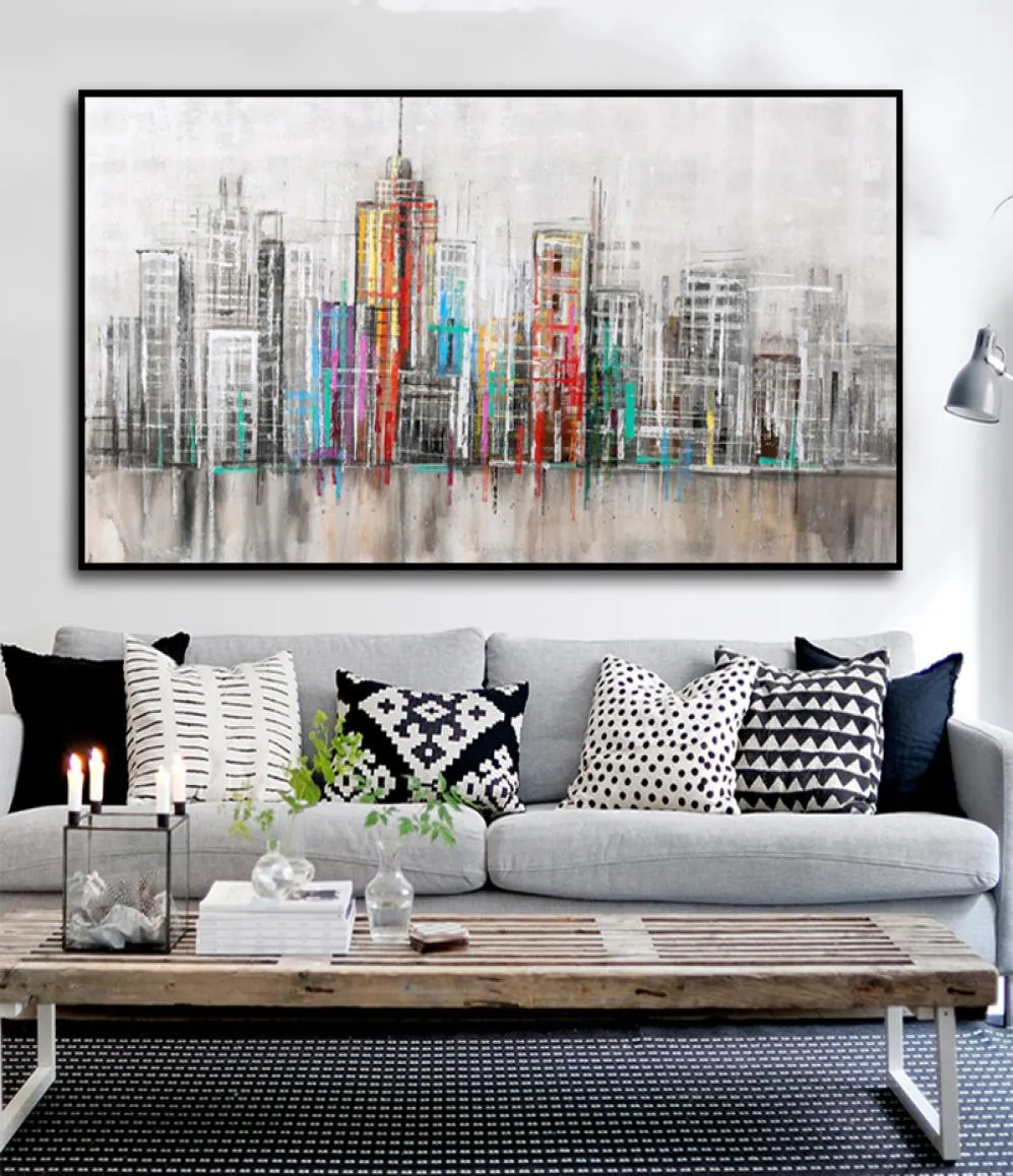 Arte abstrata cidade skyline pintura em tela impressa em tela arte de parede para sala de estar modular edifício fotos8003944